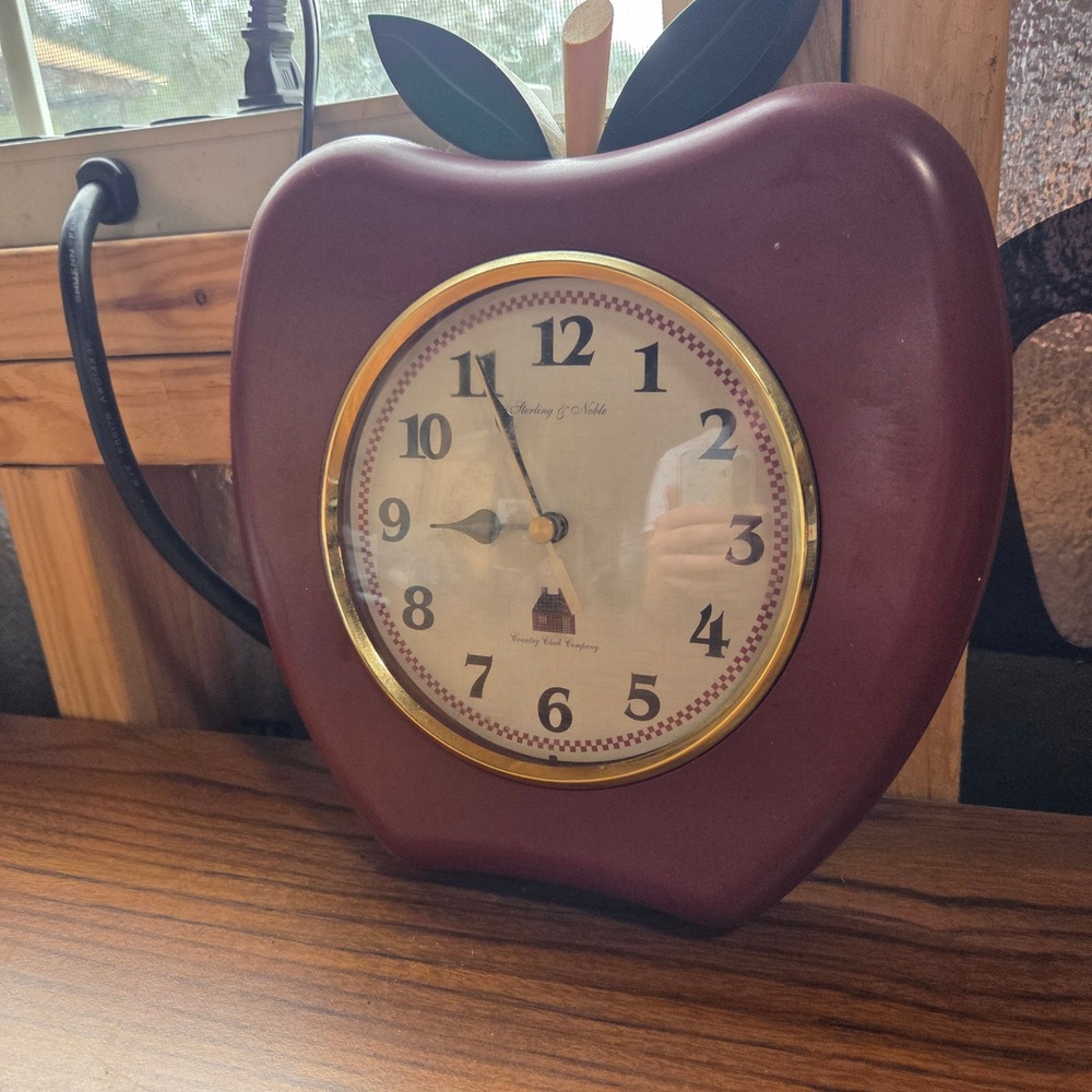 Sterling & Noble Red Apple Wall Clock Country Clock Company Farmhouse Decor